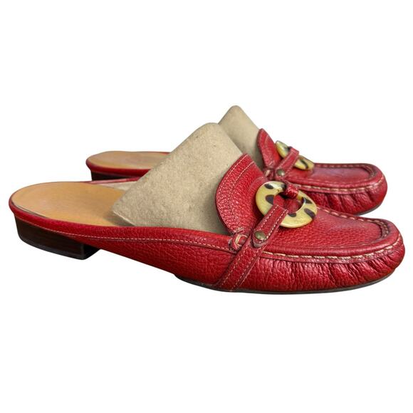 Talbots Red Leather Slip On Mules Pebble Loafers Horse Bit Shoes sz 9.5 M - Picture 1 of 16